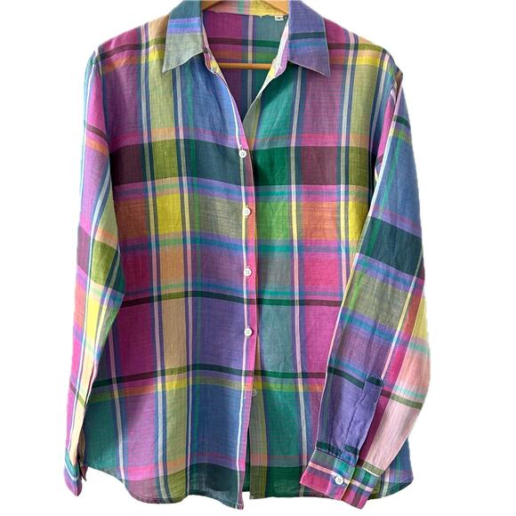 Women's Linen Button Up Shirt Sz. 12 / Large Preppy Classic Country Ranch - Picture 2 of 9